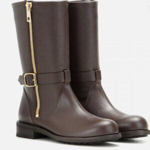 Jimmy Choo Durum Brown Biker Gold Buckle Zipper Boots 35/5